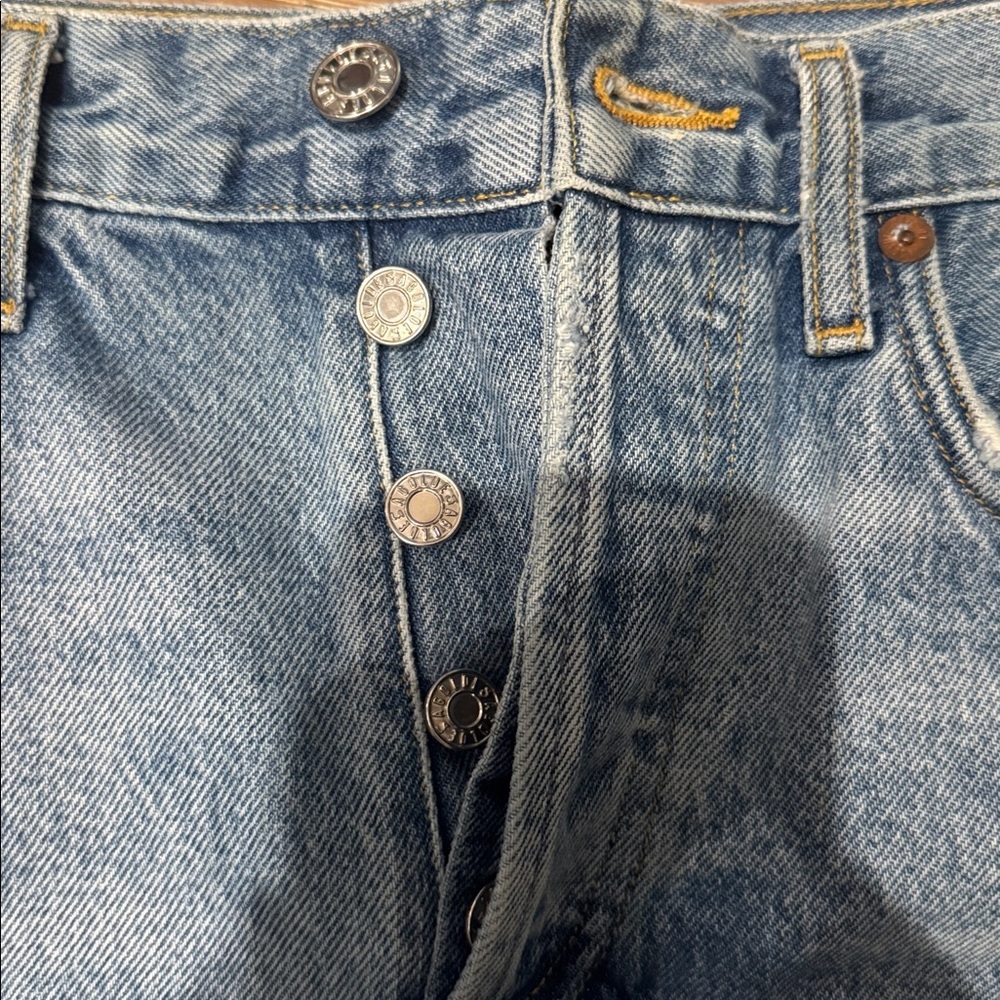 AGOLDE Distressed Denim Shorts Light Wash High Rise Cutoff Frayed Hem Size 25 - Picture 4 of 6